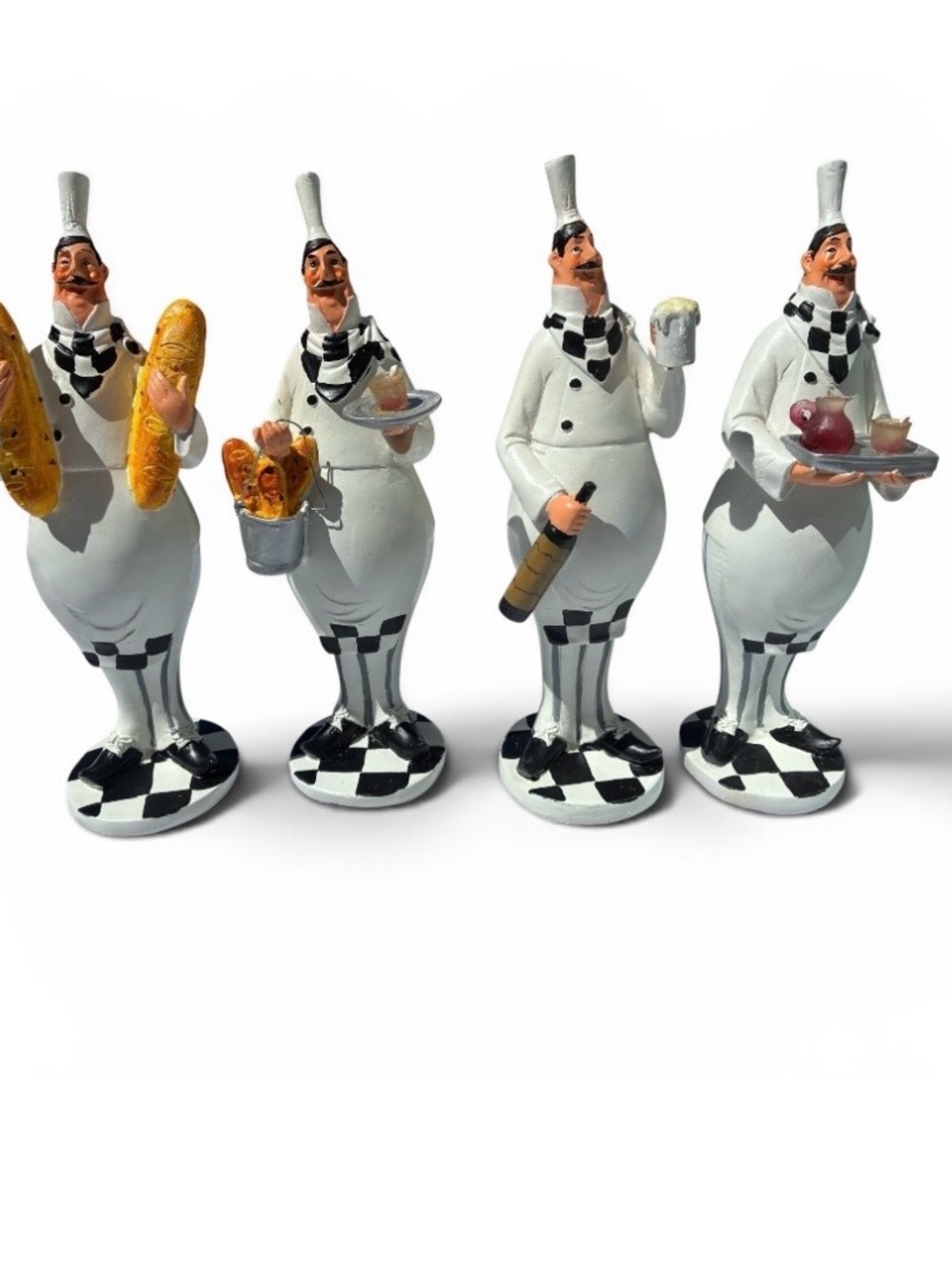 Set of 4 Decorative Petite Chef Figurines - White & Black with Accents